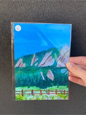Watercolor Boulder Flatirons Mountain Landscape Art Print - Blue & Green